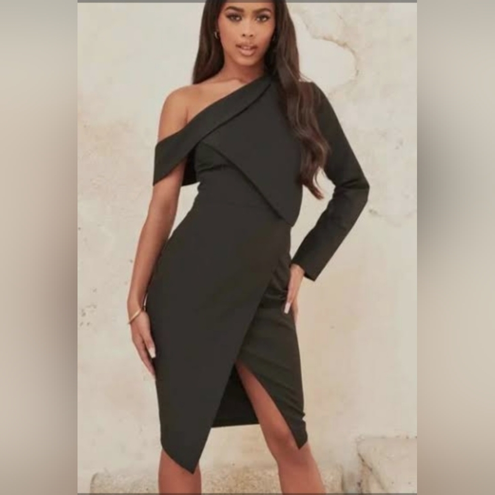 Lavish Alice folded detail wrap midi dress in black